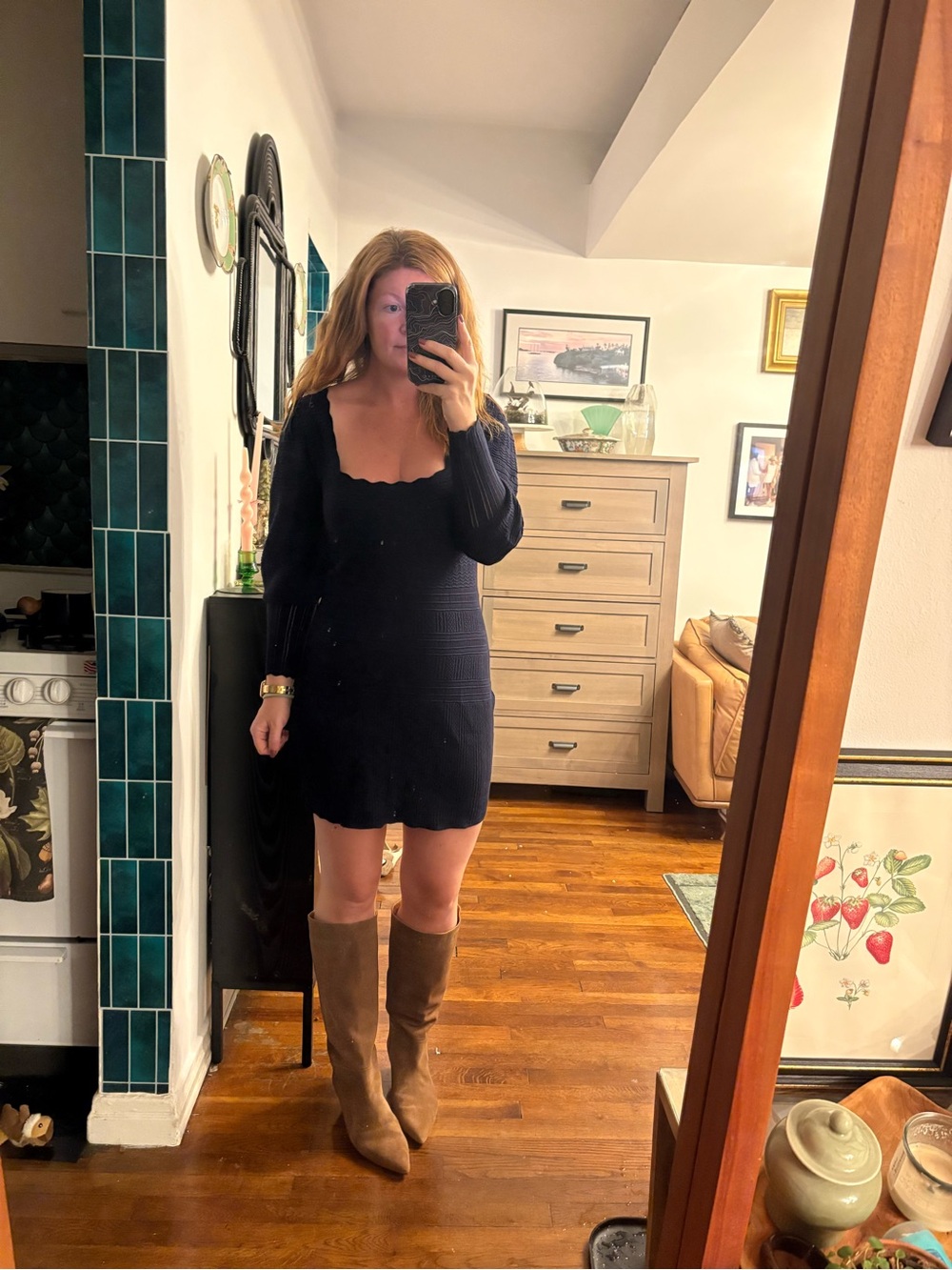 Sezane Black Ribbed Scoop-Neck Mini Dress